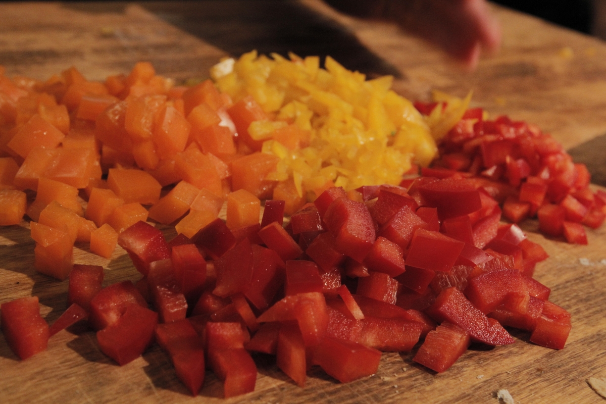 Bell peppers (diced) - red, orange, yellow