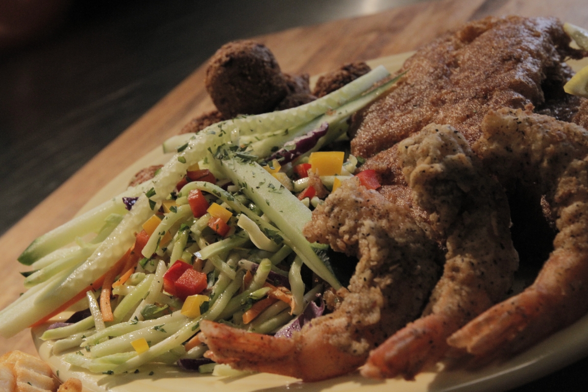 Shrimp (fried) and zucchini slaw