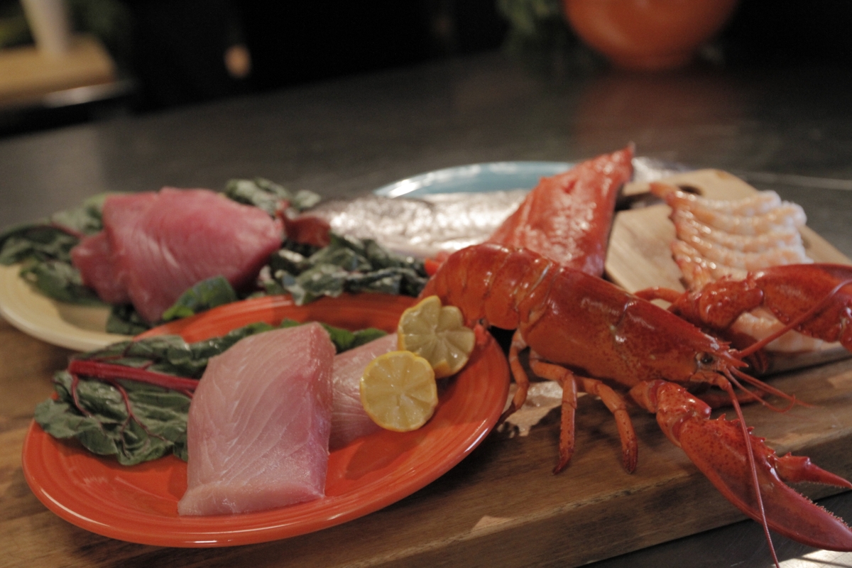 Lobster and other raw seafood