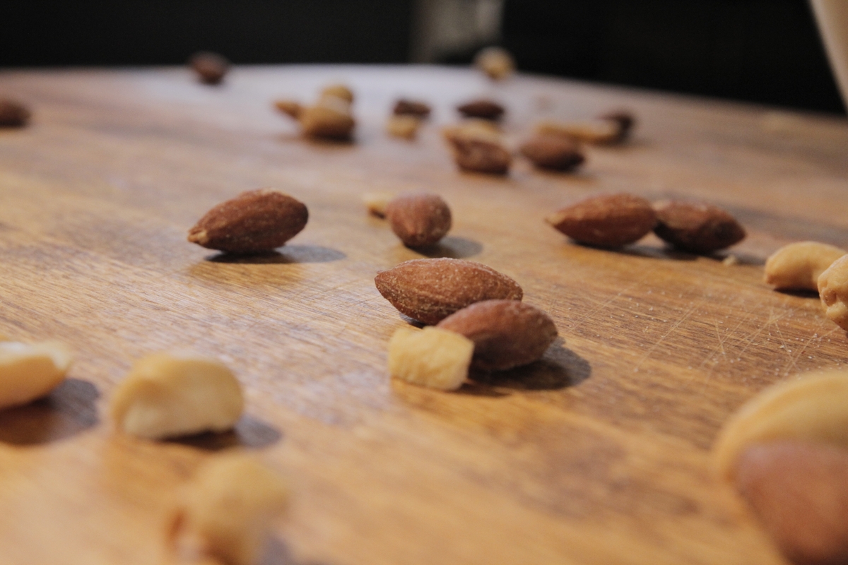 Nuts (mixed) scattered on surface