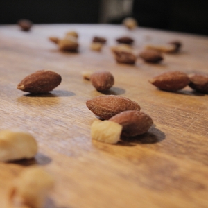 Nuts (mixed) scattered on surface
