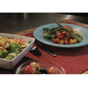 Salmon dinner with side salad