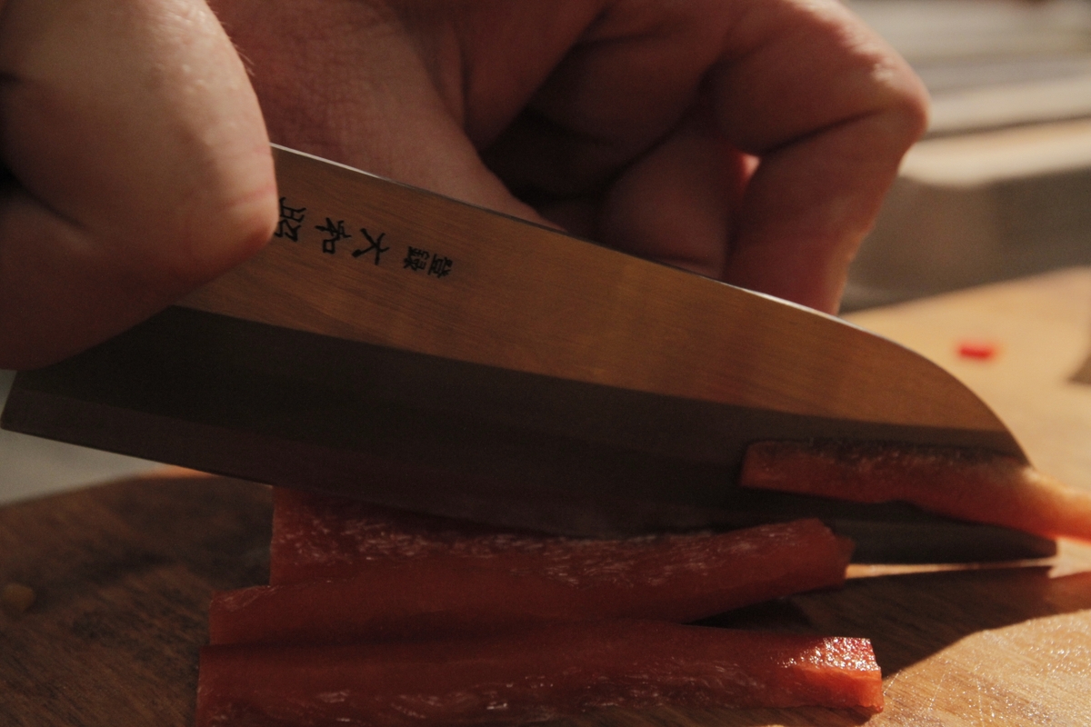Bell peppers being sliced