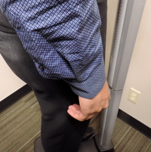 Man steps on scale
