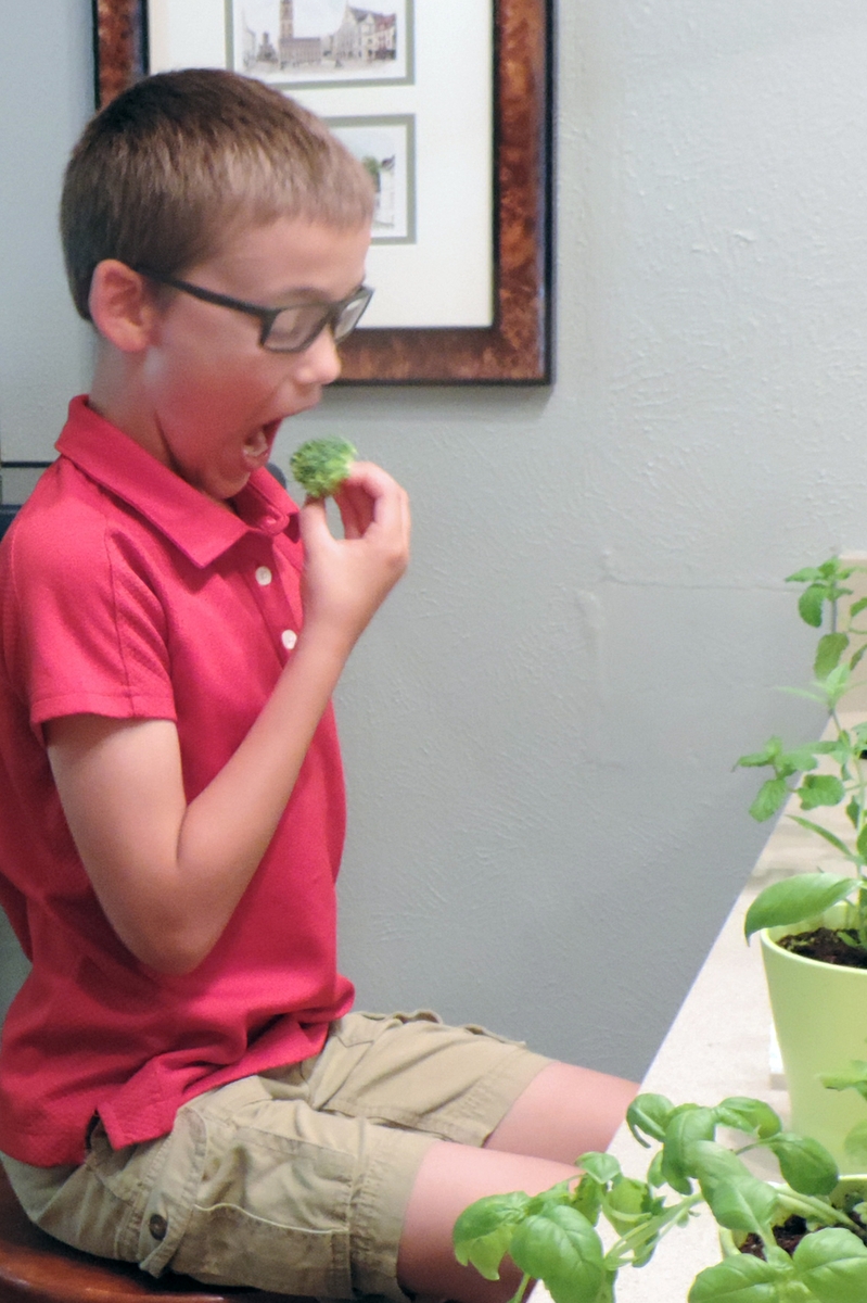 Boy eating broccoli