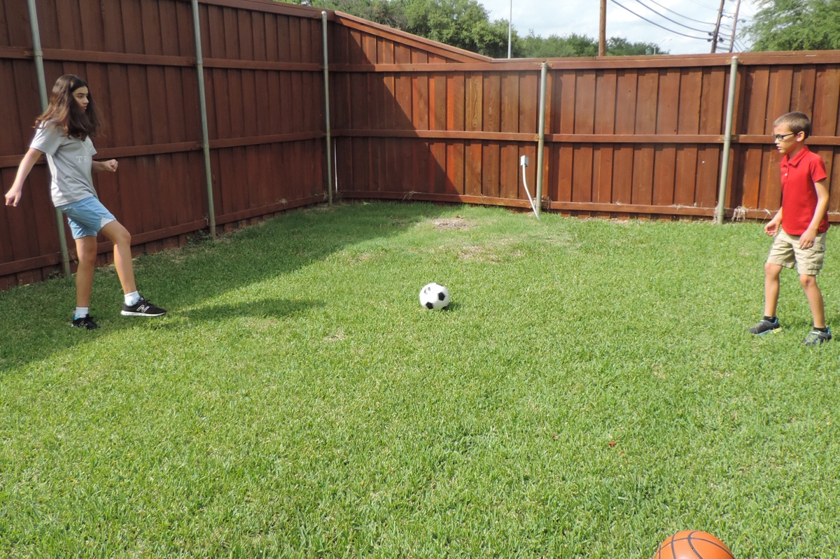 Playing soccer