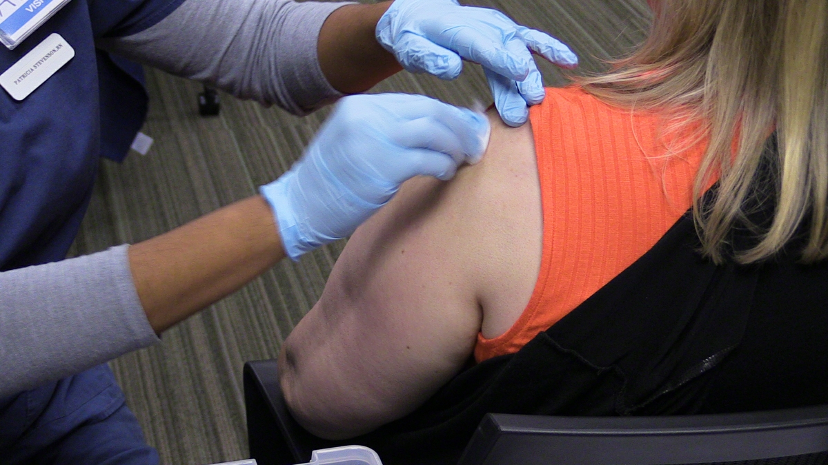 Cotton swab before flu shot