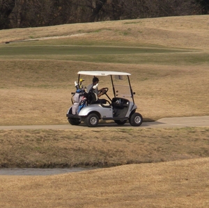 Man driving golf cart
