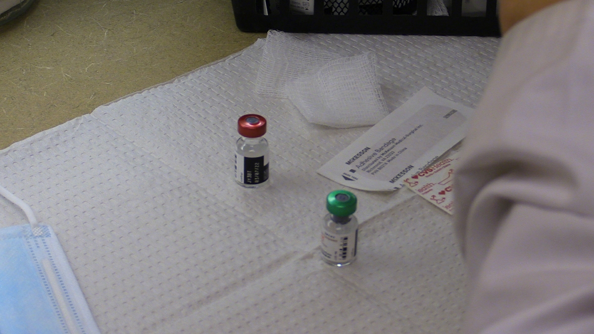Vials of the shingles vaccine