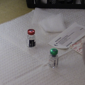Vials of the shingles vaccine