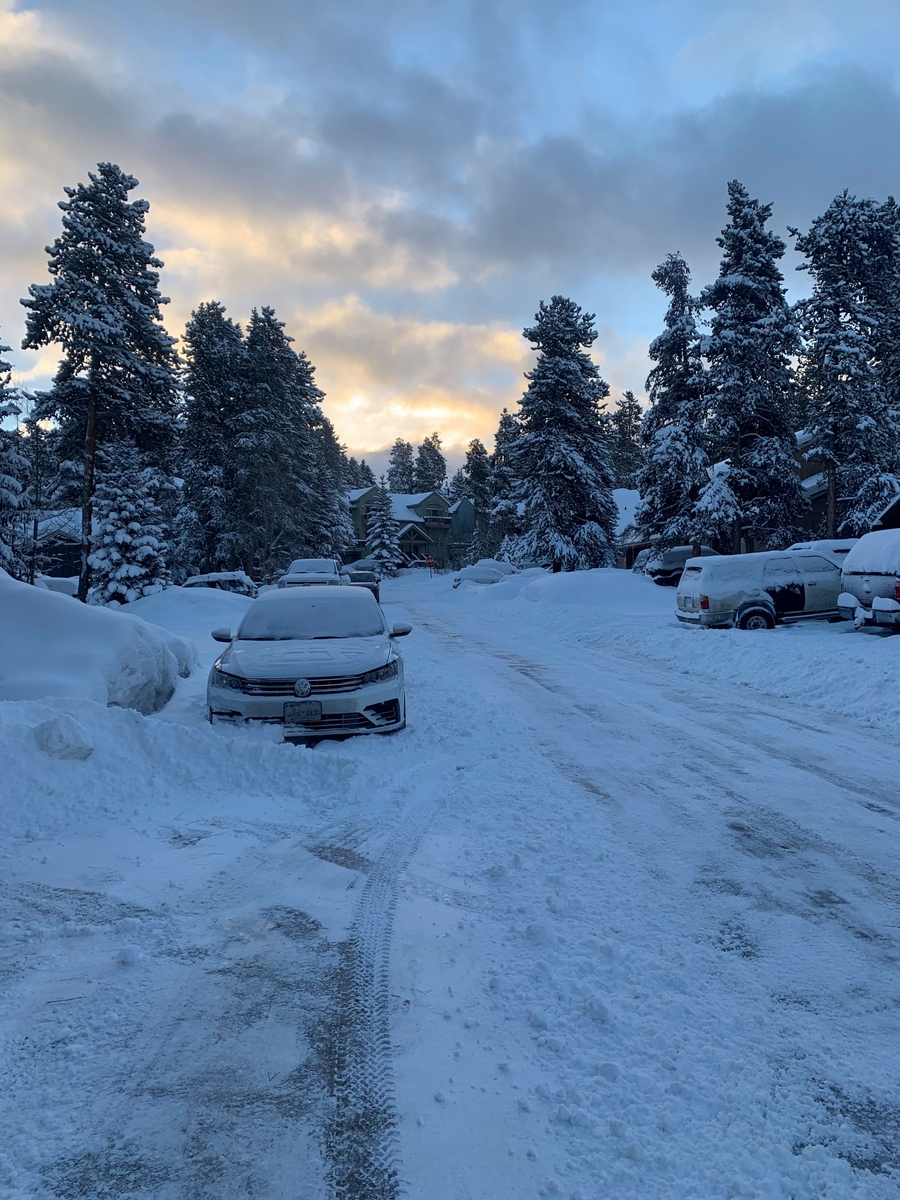 Cars parked in the snow