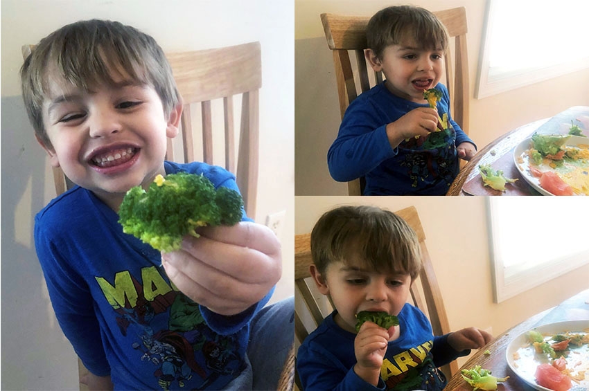 Toddler eating broccoli (compilation photo)