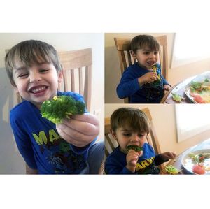 Toddler eating broccoli (compilation photo)
