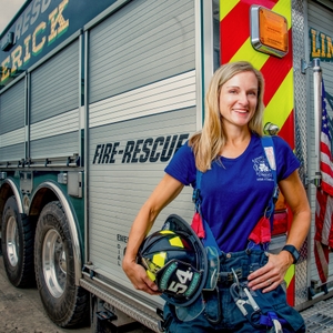 Deborah Feairheller PhD. near fire truck