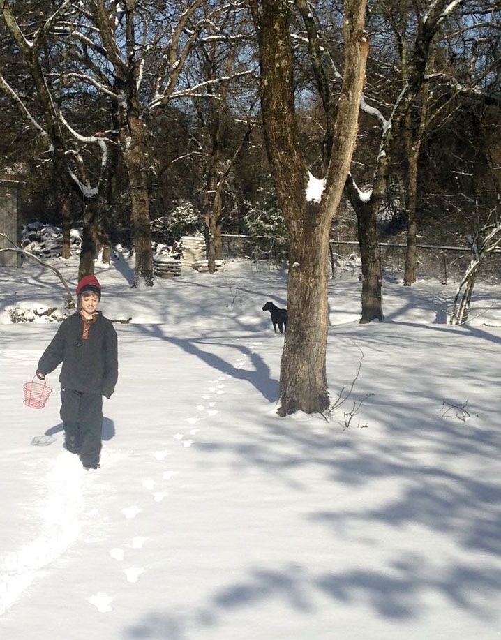 Boy walking in the snow