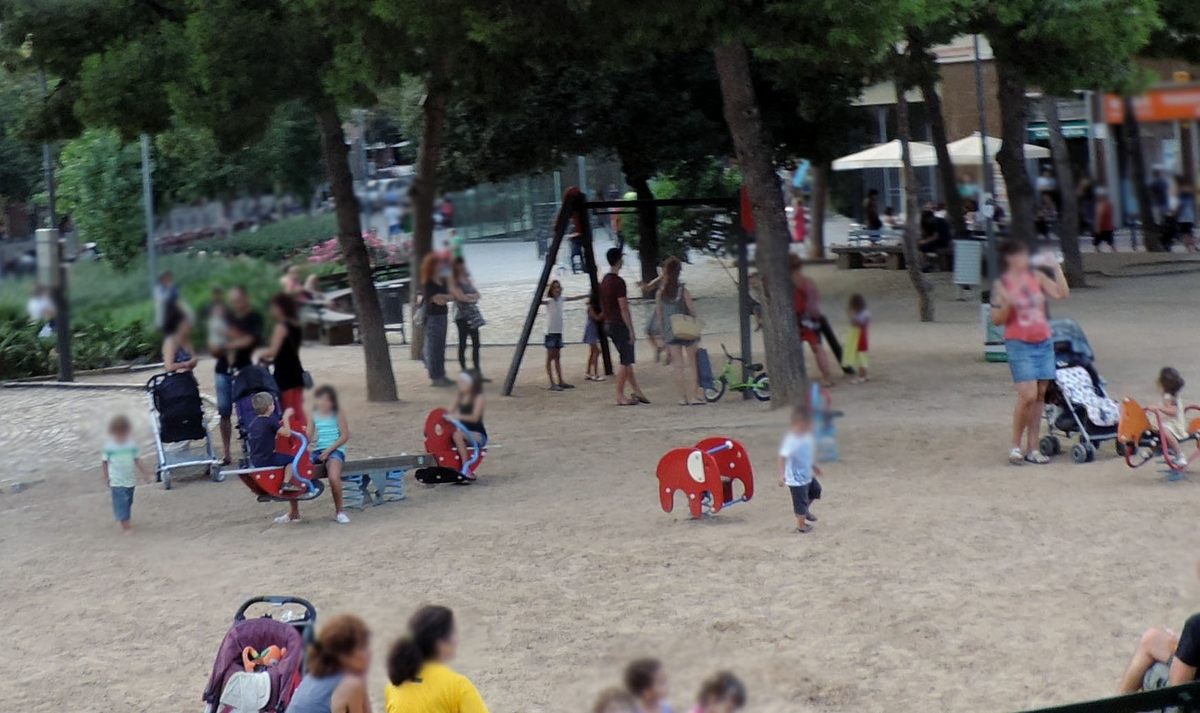 Kids playing in city playground