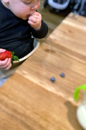 Toddler eating berries