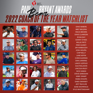 Paul “Bear” Bryant Awards announce 2022 college football coaches watch list 