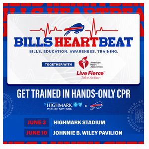 Buffalo Bills Heartbeat and AHA Live Fierce June CPR training dates graphic