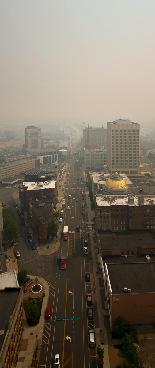 Wildfire smoky sky over Utica, NY