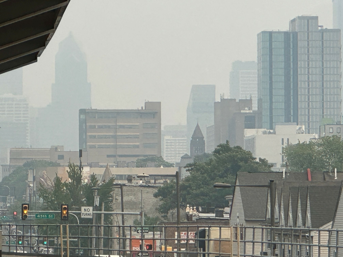 Wildfire hazy sky over Philadelphia