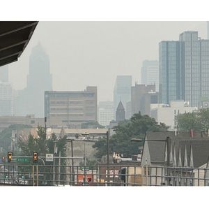 Wildfire hazy sky over Philadelphia