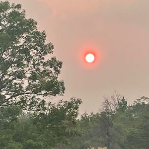 Wildfire - red, smoky haze over Utica, NY (2023)
