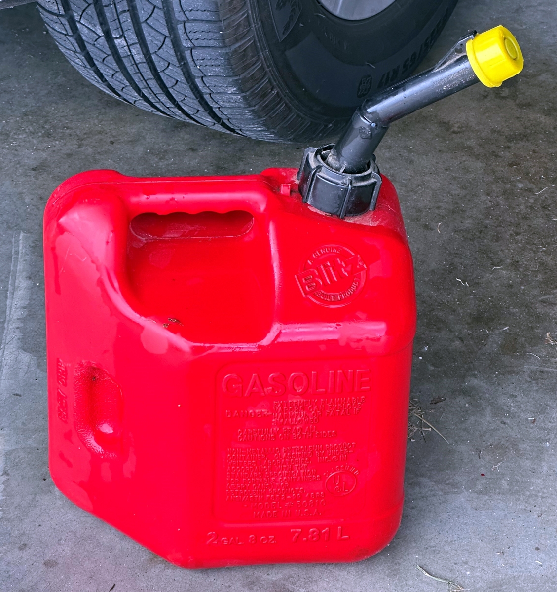 gasoline container near car