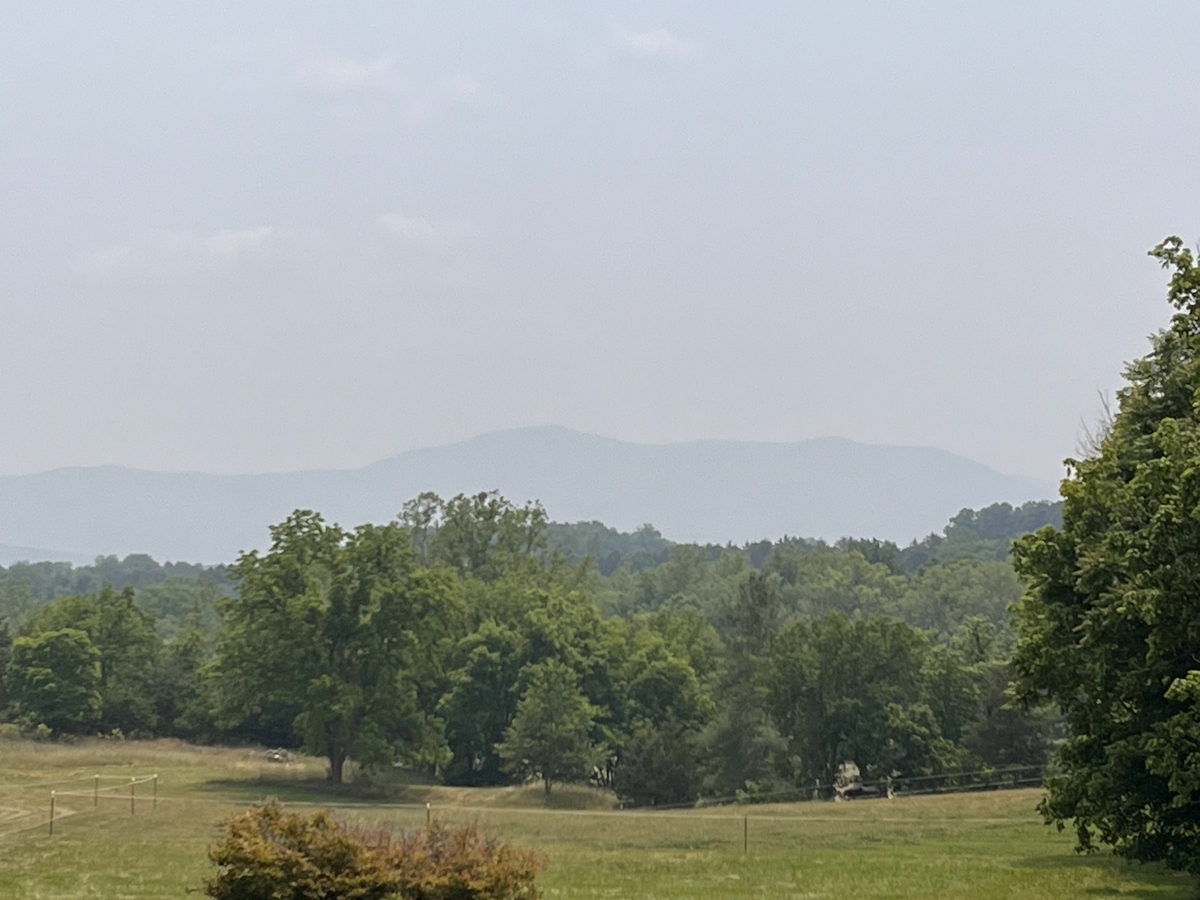 Wildfire haze over Blue Ridge Mountains