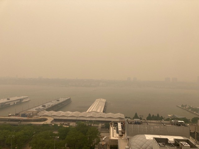 Wildfire smoky haze over Hudson River, NYC