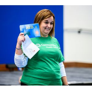 Instructor teaches about AED usage