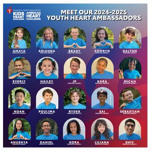 20 students, K to 12th grade, selected nationwide American Heart Association Ambassadors