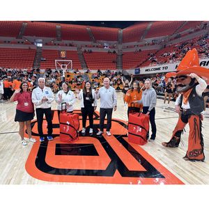 Oklahoma State basketball team and American Heart Association in Hands-Only CPR training