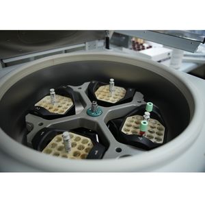Lab centrifuge with vials close up