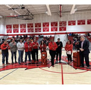 Representatives from AHA and RRH present CPR in Schools Training Kits to PMCSD and NCSD