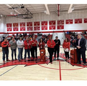 Representatives from AHA and RRH present CPR in Schools Training Kits to PMCSD and NCSD