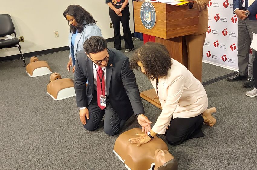 Photo | Senator Assemblymember learn hands-Only CPR | American Heart ...
