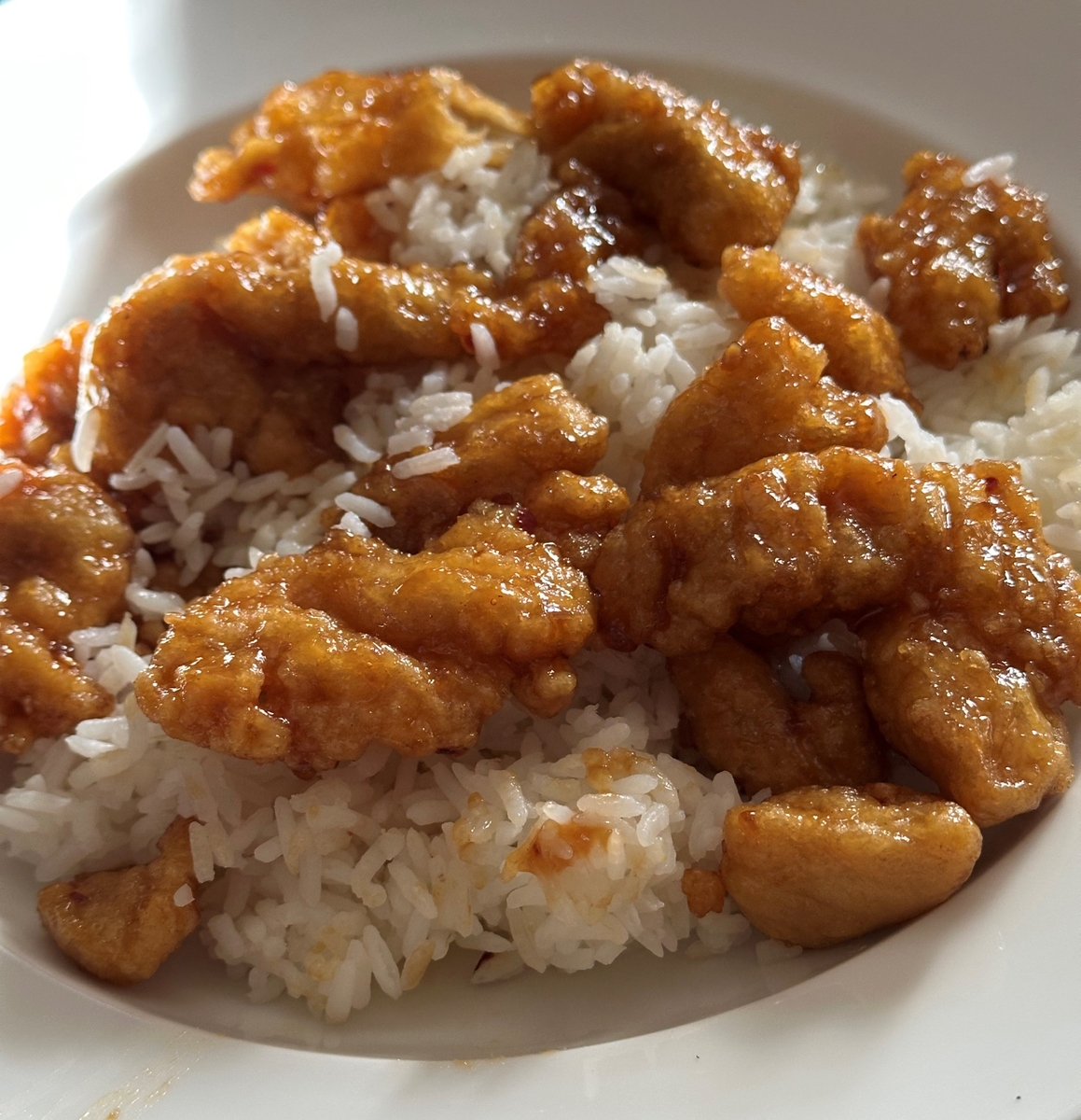 Orange chicken on white rice