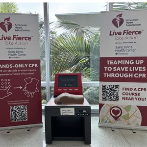Mobile Hands-Only CPR kiosk at the Providence Saint John's Health Center lobby atrium