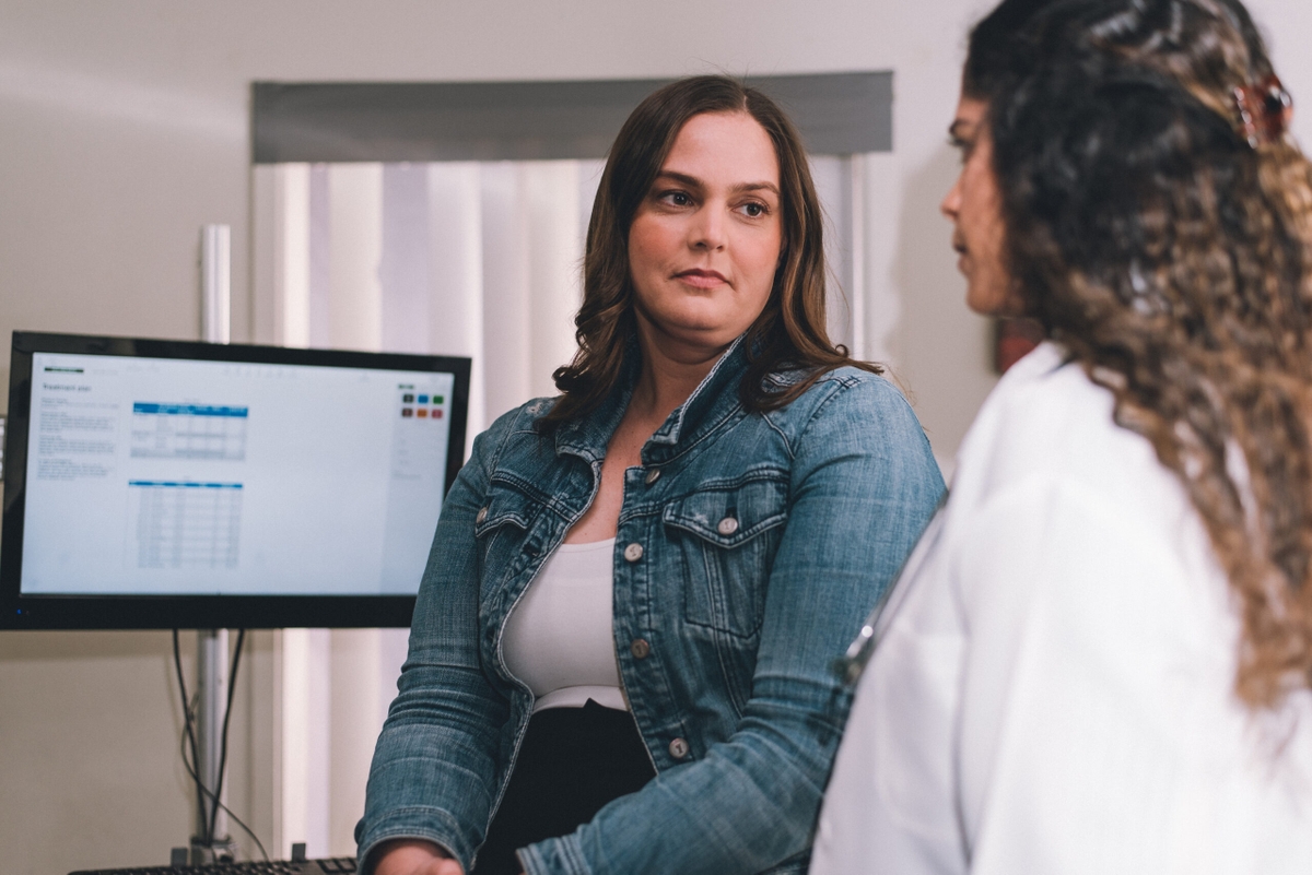 Woman in exam room