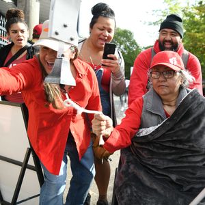 A survivor ringing the Heart and Stroke Walk bell