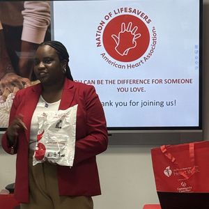 Sabine Delouche with CPR kit