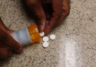 Opioids poured out on counter