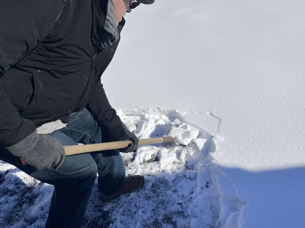 Shoveling snow close up