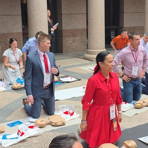 Advocates join legislative staff to practice Hands-Only CPR  at the Texas Capitol 