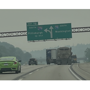 Pittsburgh highway smokey haze from Canadian wildfires