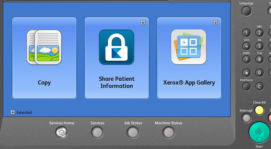 Xerox Healthcare Multifunction Printer SolutionShare Patient Information button
