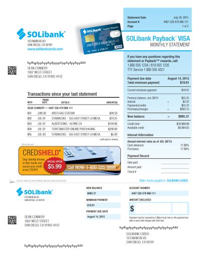 Example of perforated transactional document